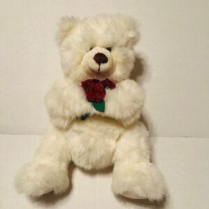 Russ‎ Mistie Vintage bear holding roses 8" sitting 12" from head to toe plush